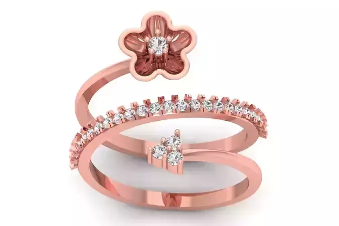 Solitaire Wedding Engagement Women Flower Spiral Ring 3D print model