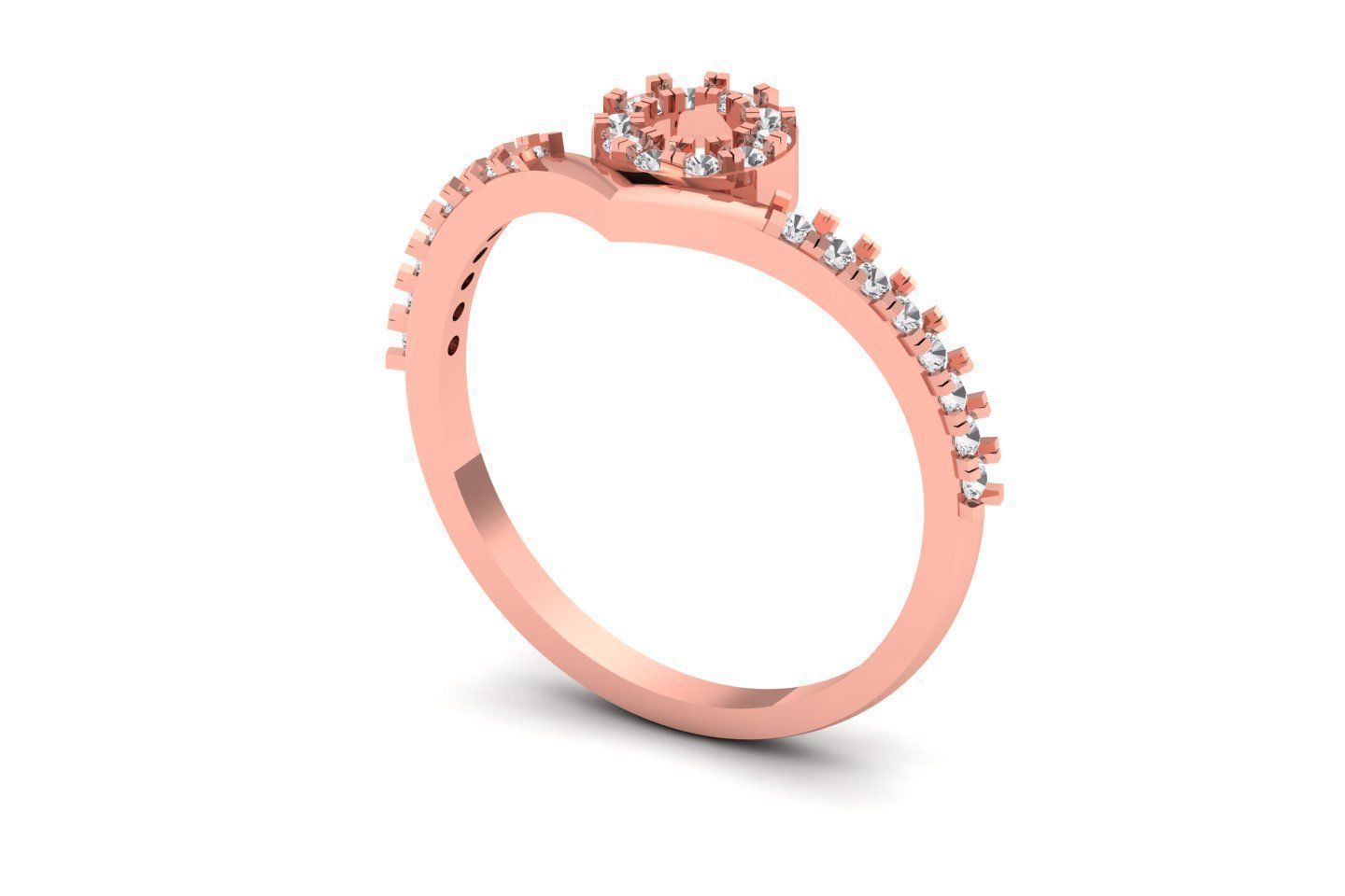 Solitaire Engagement Women Rings Curve Band Ring 3D print model_2