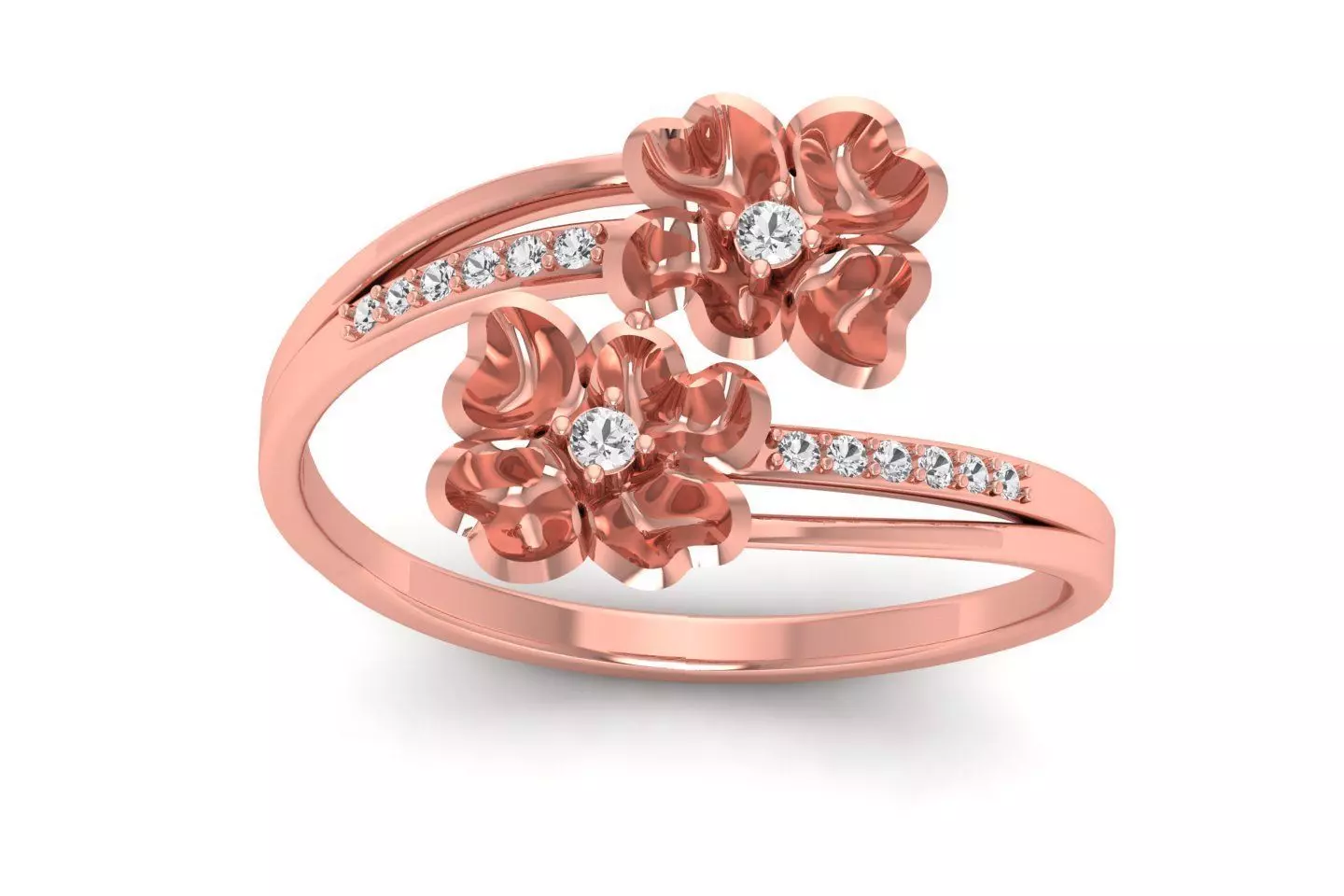 Solitaire Wedding Engagement Women Flower Flower Bypass Ring 3D print model_0