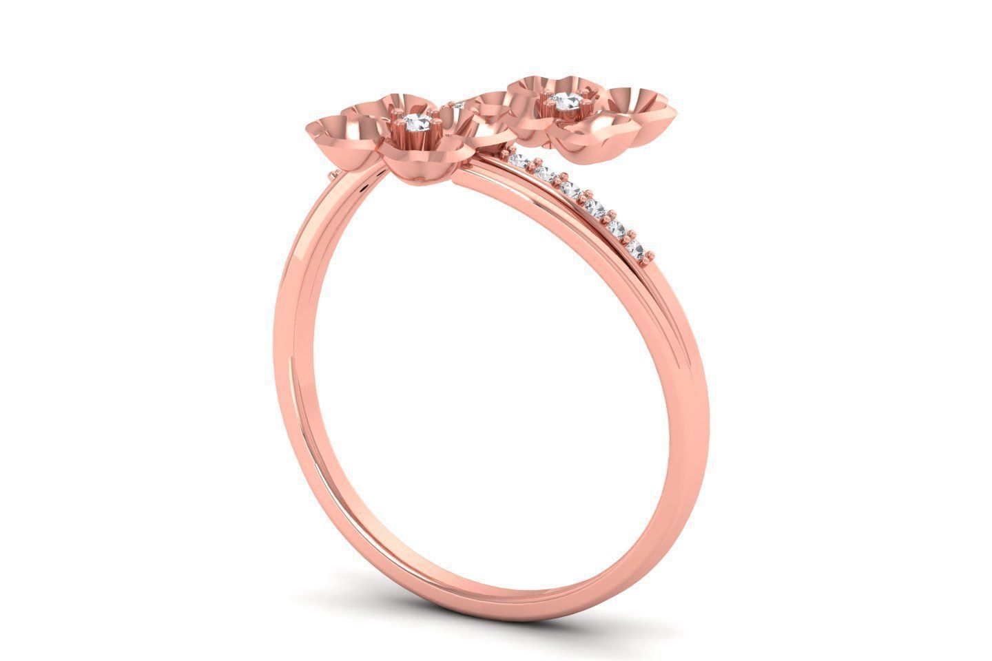 Solitaire Wedding Engagement Women Flower Flower Bypass Ring 3D print model_1