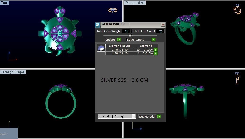 Turtle Ring 3dm STL OBJ FBX Renders Details 3D print model_3