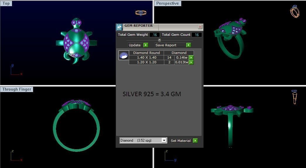 Turtle Ring 3dm STL OBJ FBX Renders Details 3D print model_3