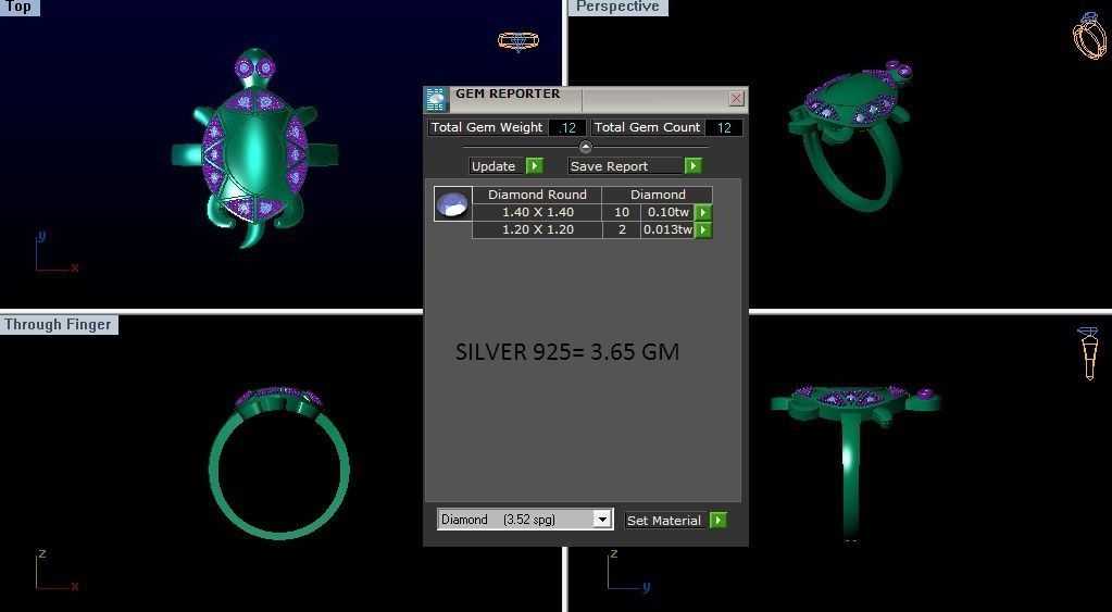 Turtle Ring 3dm STL OBJ FBX Renders Details 3D print model_3