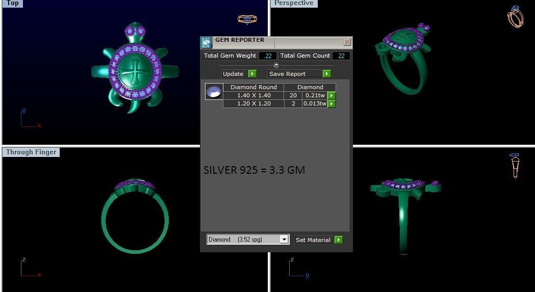 Turtle Ring 3dm STL OBJ FBX Renders Details 3D print model_3