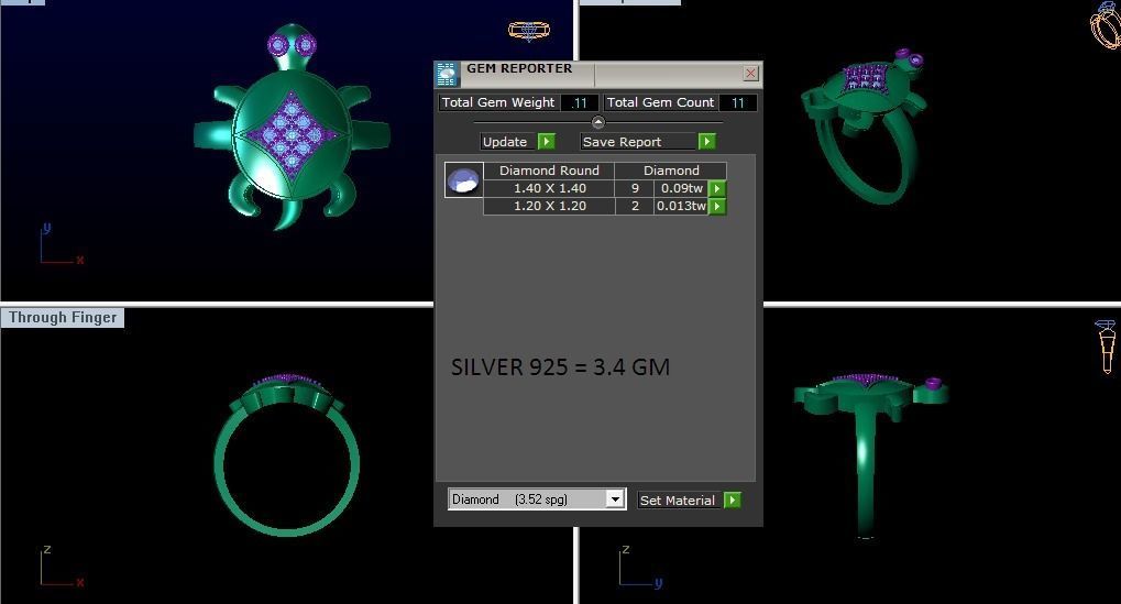 Turtle Ring 3dm STL OBJ FBX Renders Details 3D print model_3