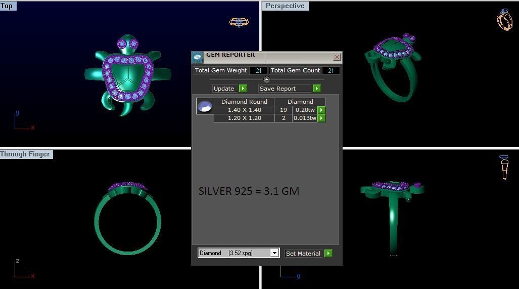 Turtle Ring 3dm STL OBJ FBX Renders Details 3D print model_3