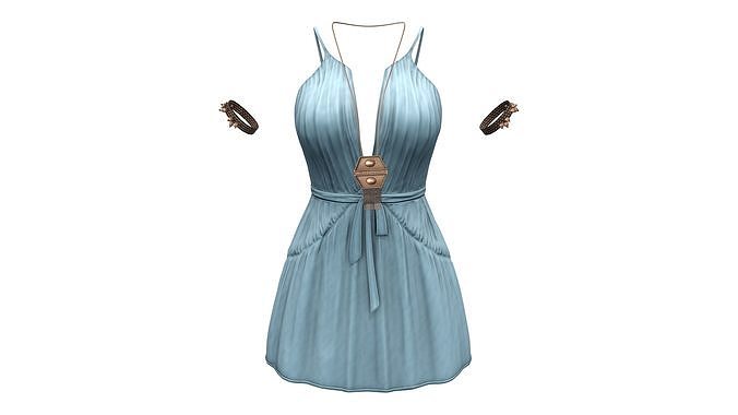 Casual Cute Ruffle Dress Boho Chic Outfit Low-poly 3D model