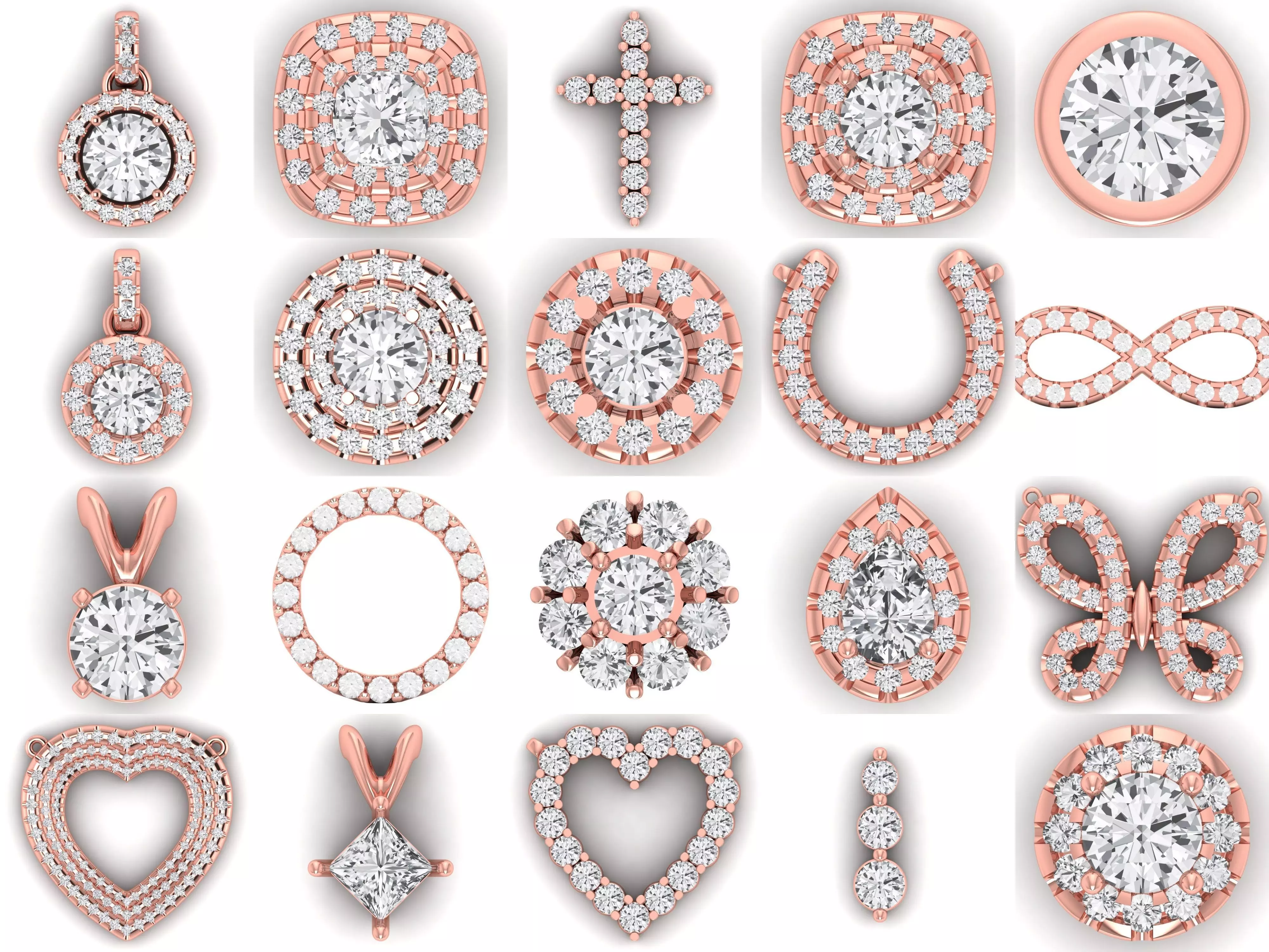 21 Solitaire Pendants 3dm STL OBJ FBX Renders Details Collection _0
