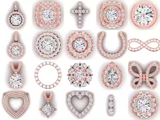 21 Solitaire Pendants 3dm STL OBJ FBX Renders Details Collection 