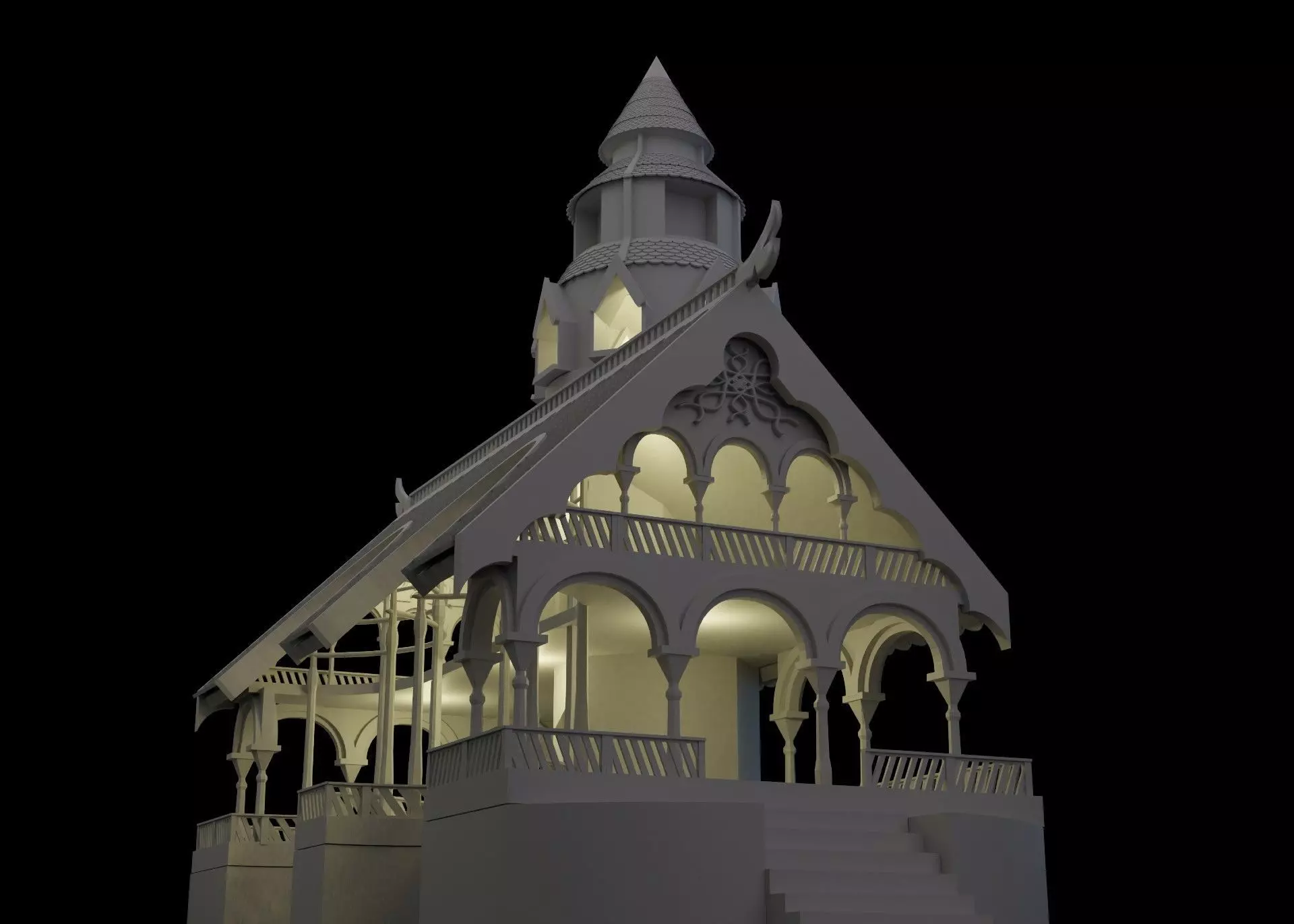 Elven Buidling with Tower 3D print model_0