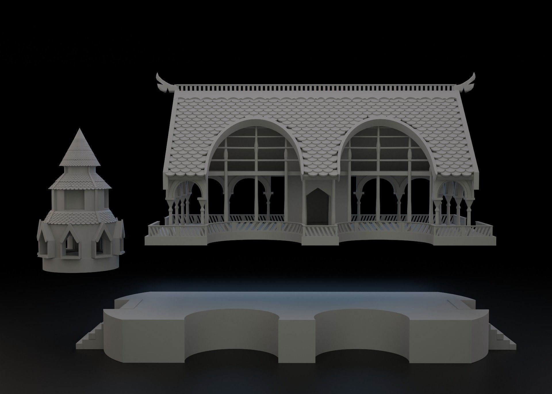 Elven Buidling with Tower 3D print model_4