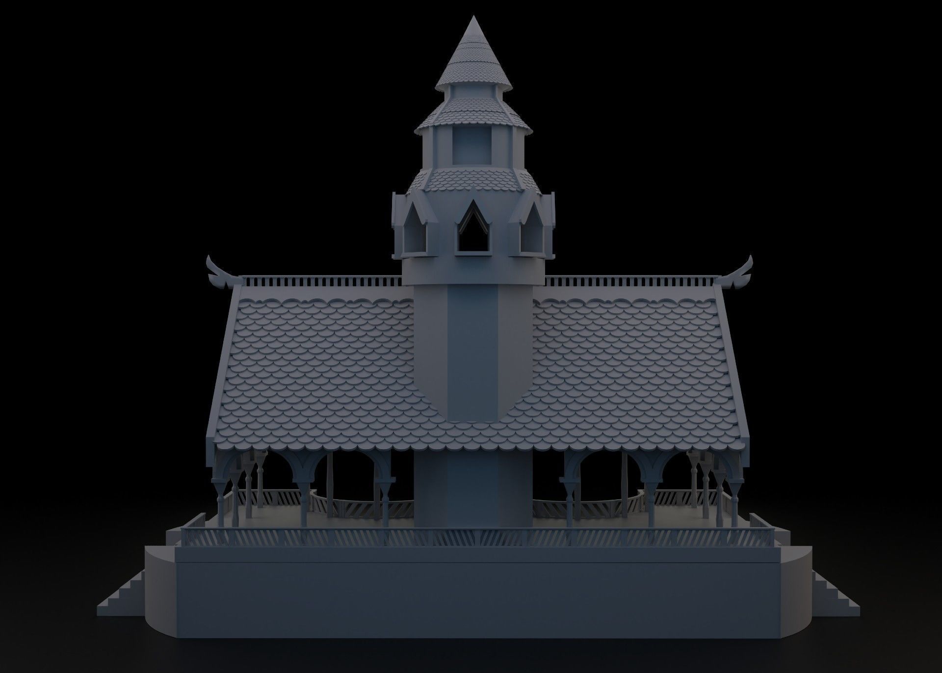 Elven Buidling with Tower 3D print model_3