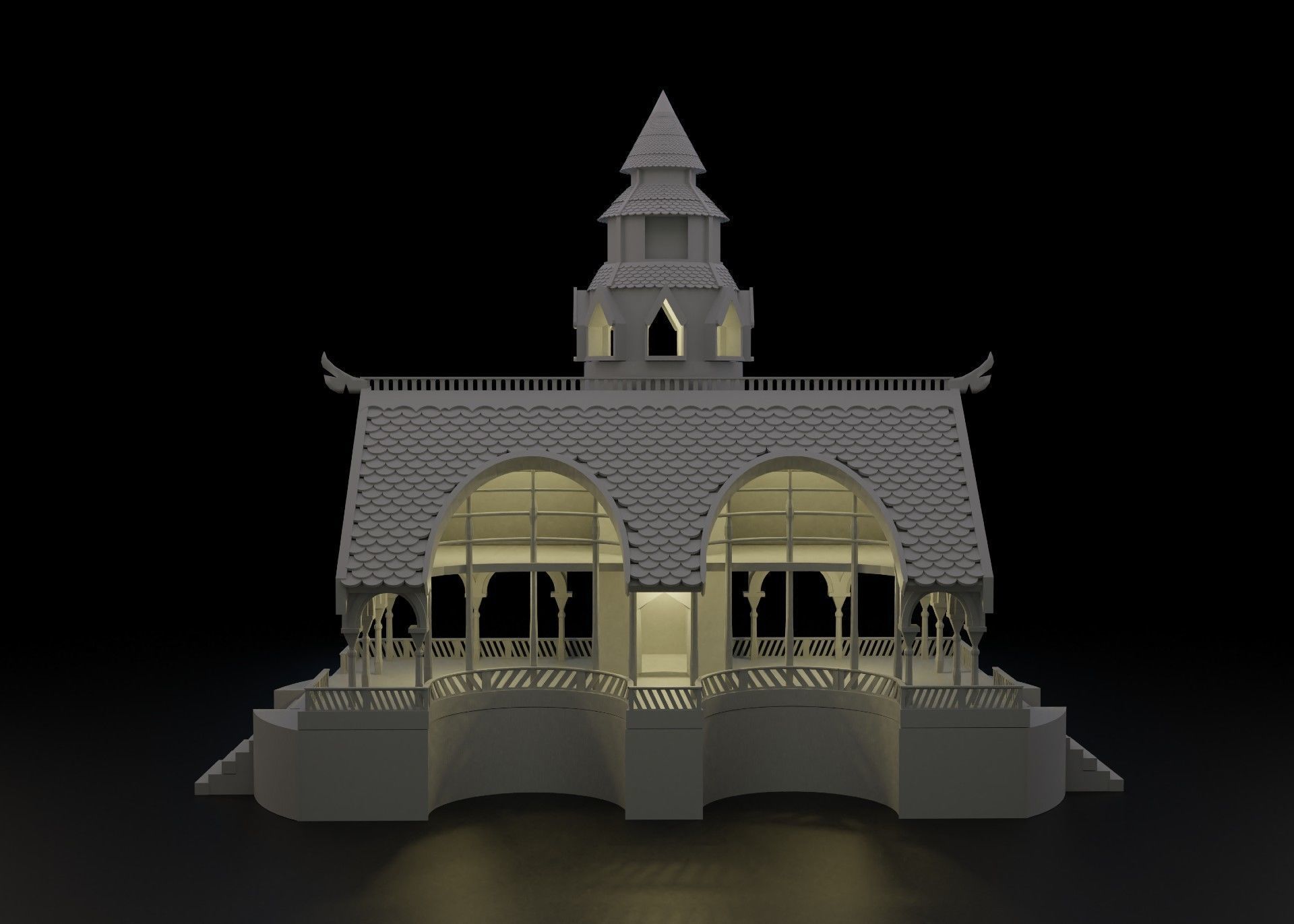 Elven Buidling with Tower 3D print model_1