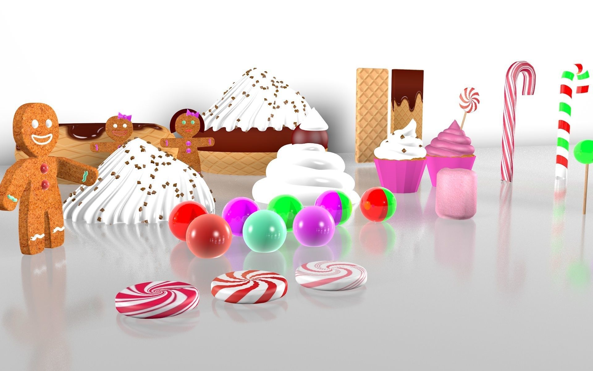 Gingerbread Village V2 candy and sweet 3D model_2