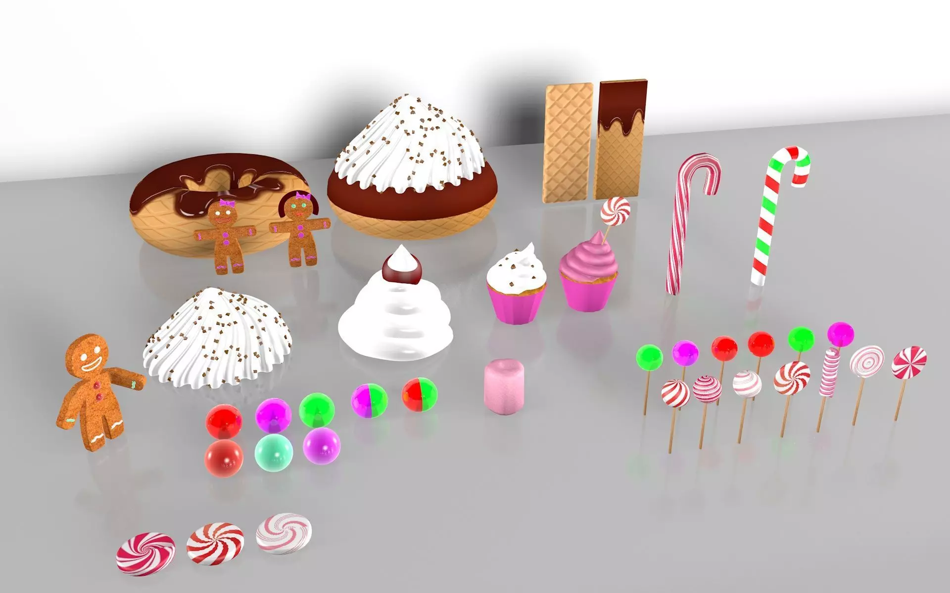 Gingerbread Village V2 candy and sweet 3D model_0