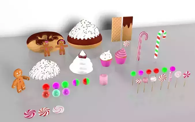 Gingerbread Village V2 candy and sweet 3D model