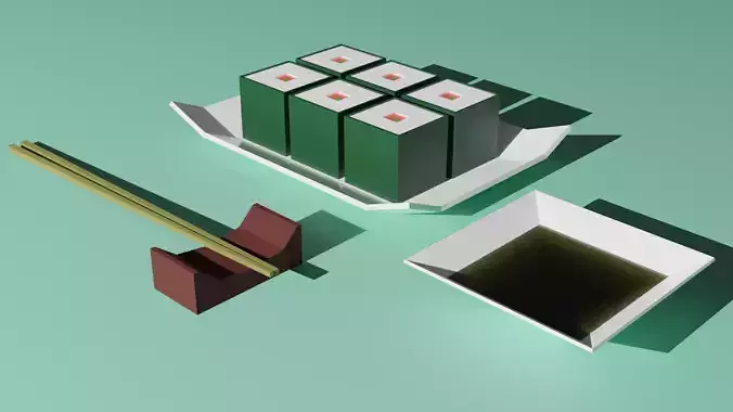 Sushi with chopsticks and souse PBR low-poly NO normales