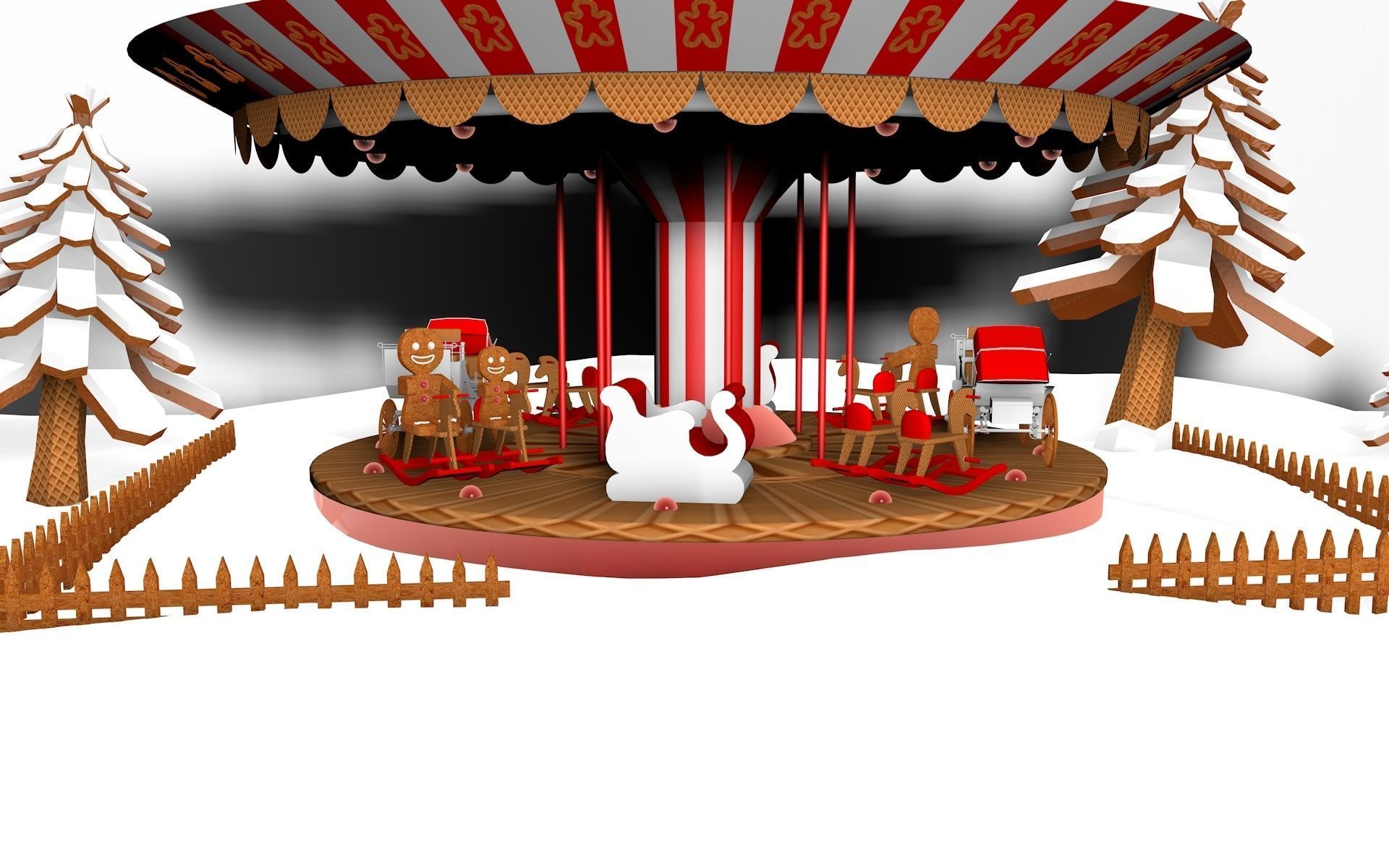 Gingerbread Village V2 Caroussel 3D model_2