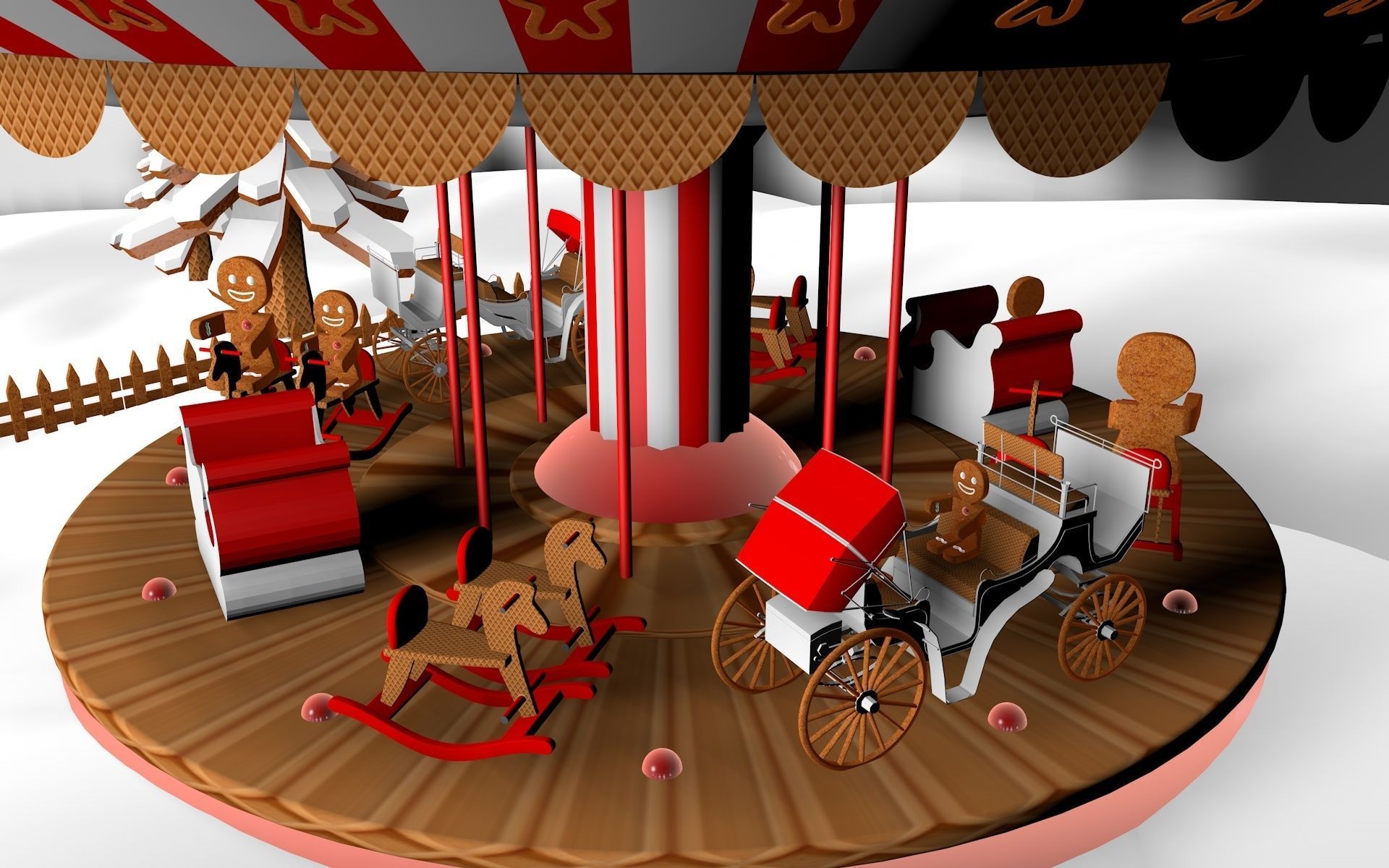 Gingerbread Village V2 Caroussel 3D model_4