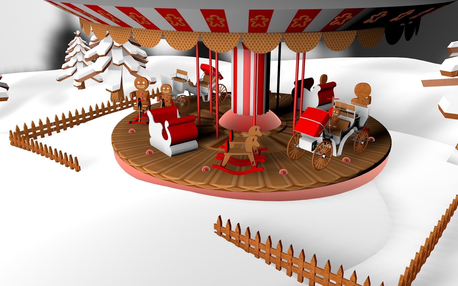 Gingerbread Village V2 Caroussel 3D model_3