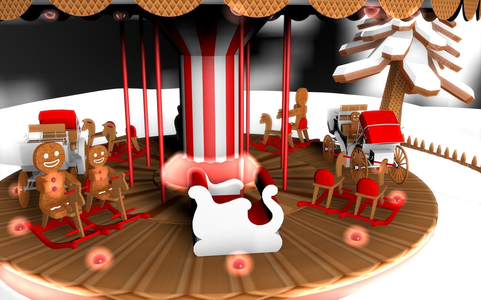 Gingerbread Village V2 Caroussel 3D model_5