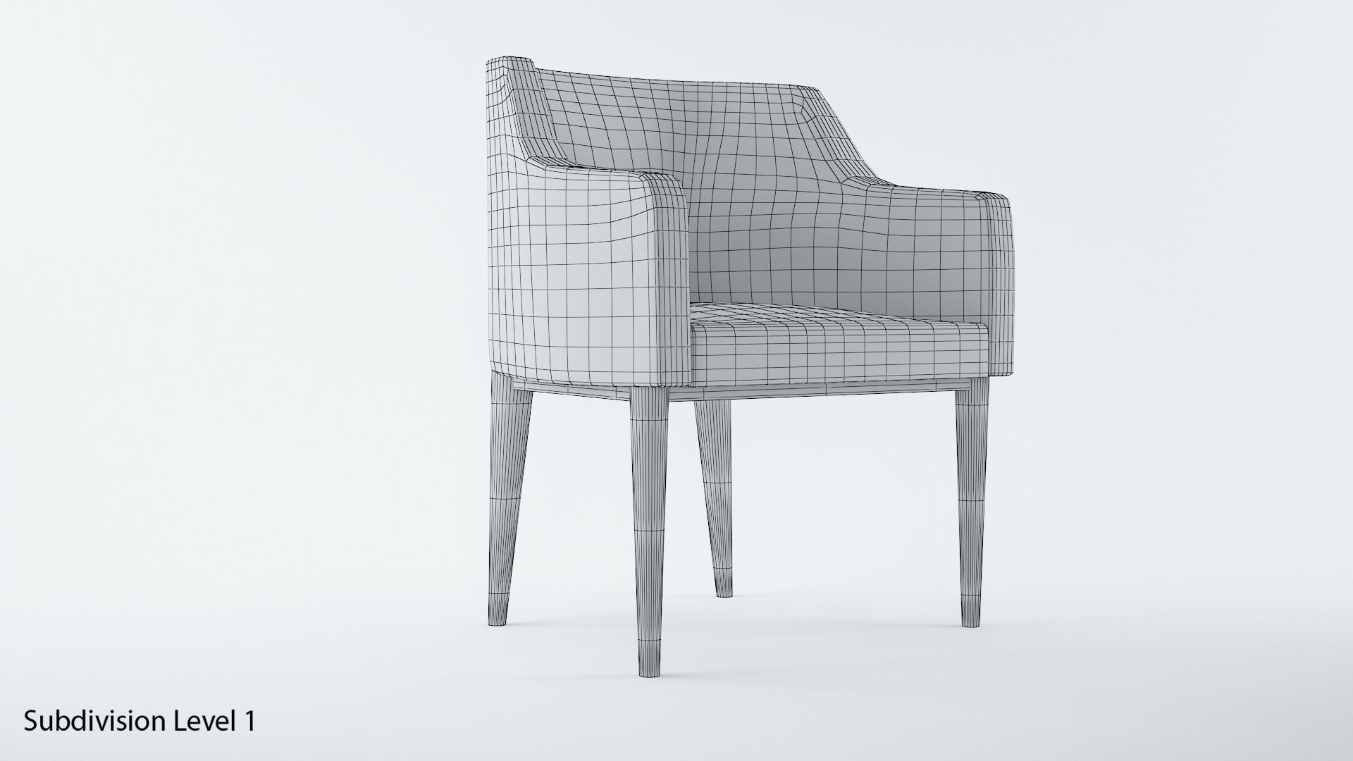 Armchair dining chair with wooden legs Low-poly 3D model_7