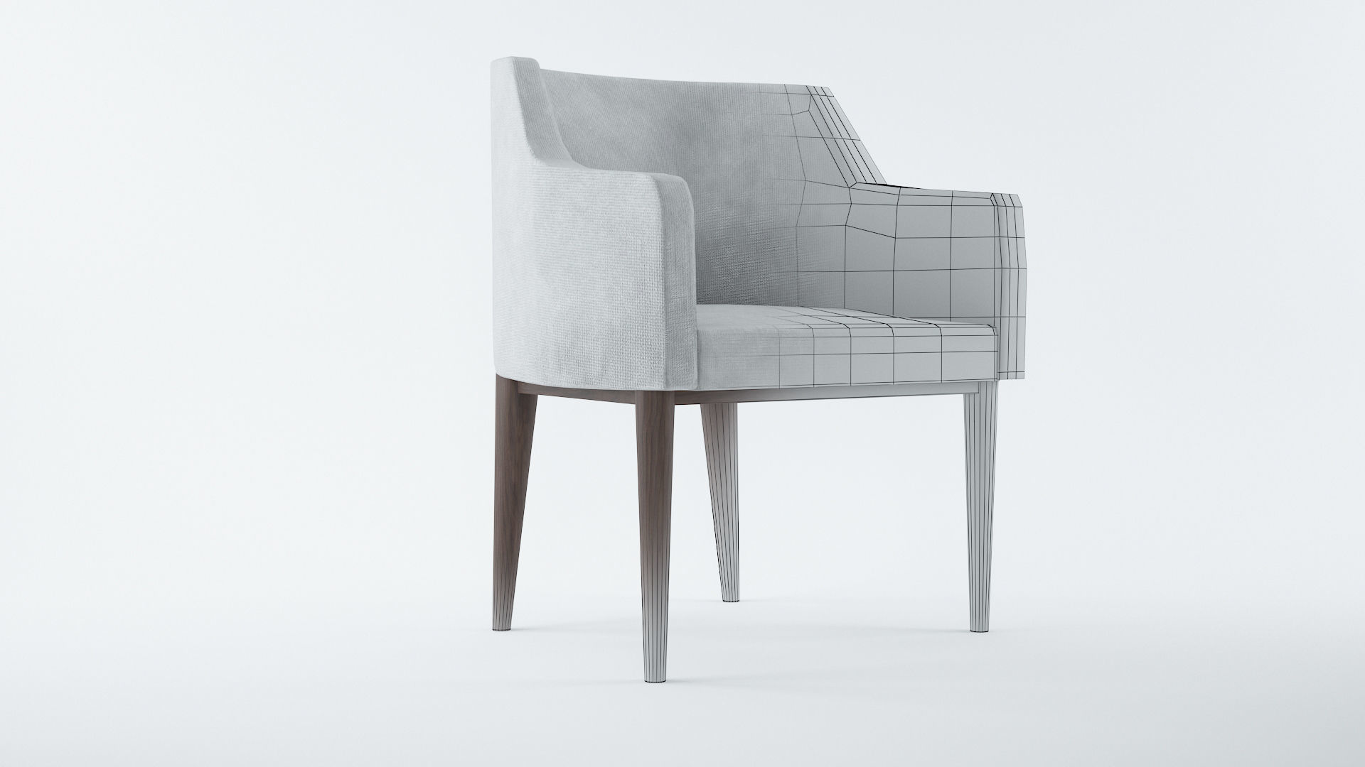 Armchair dining chair with wooden legs Low-poly 3D model_5