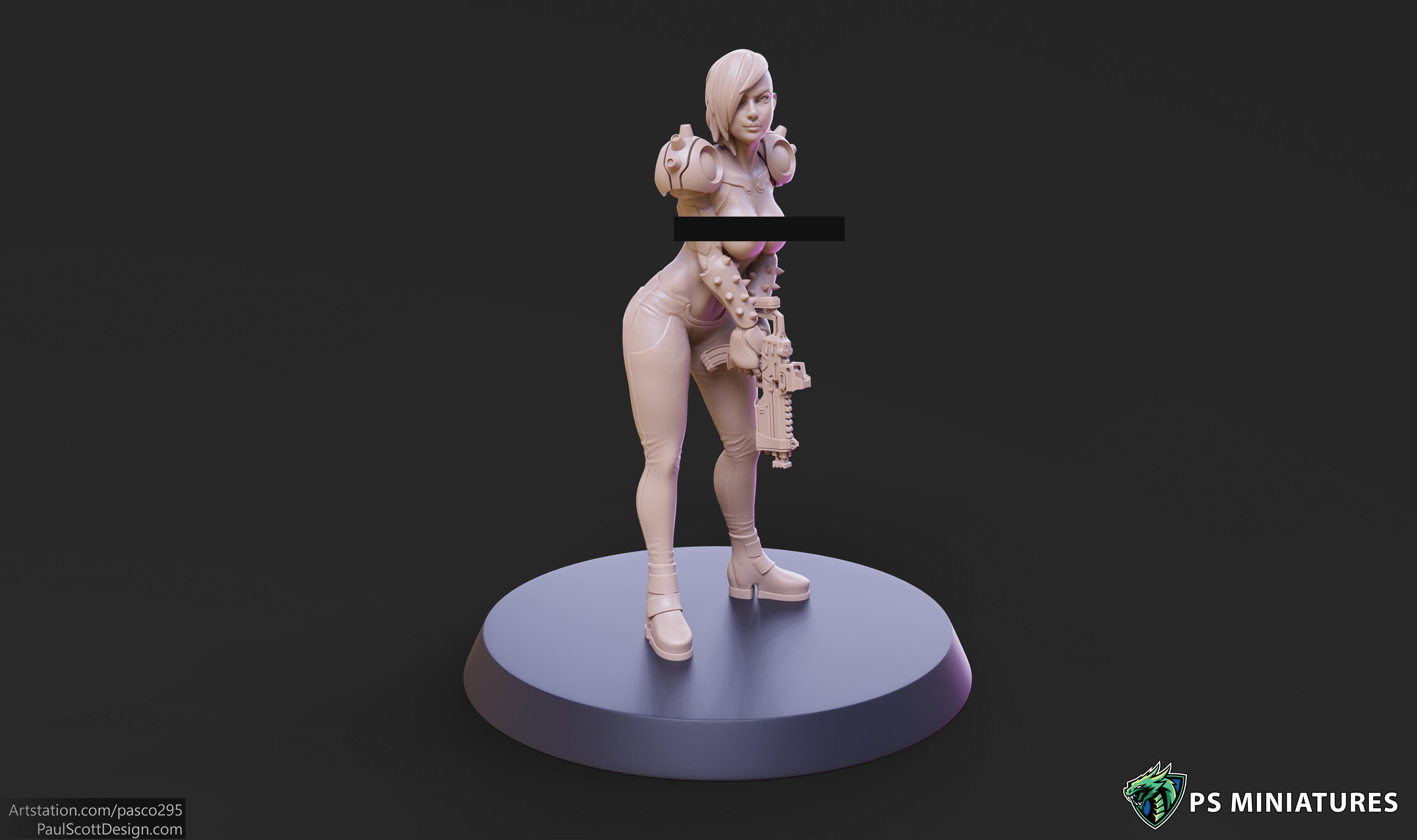 Cyberpunk Scrapper Girl Pose 2 - 3 Variants and Pinup 3D print model_11