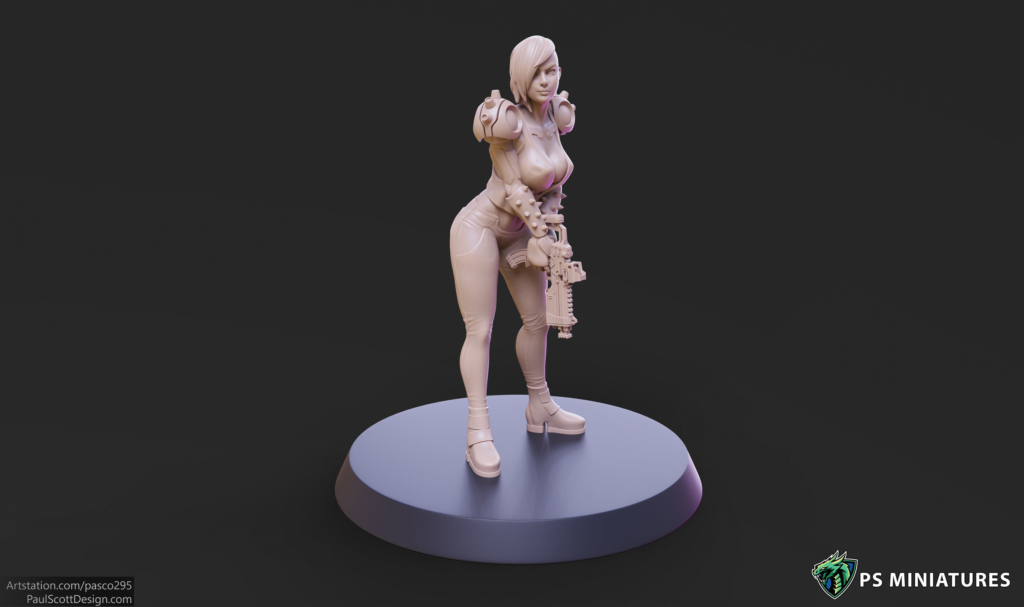 Cyberpunk Scrapper Girl Pose 2 - 3 Variants and Pinup 3D print model_4