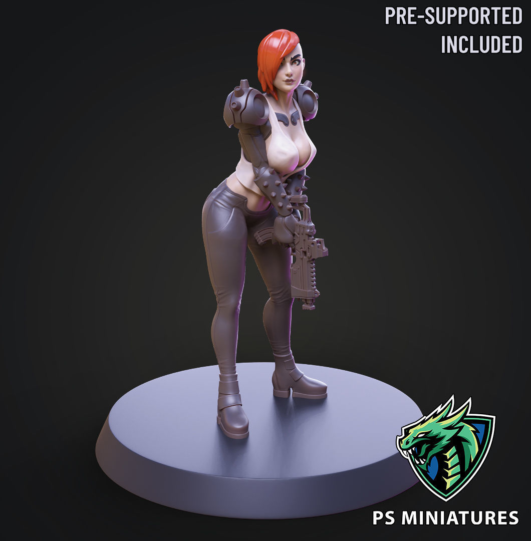 Cyberpunk Scrapper Girl Pose 2 - 3 Variants and Pinup 3D print model_5