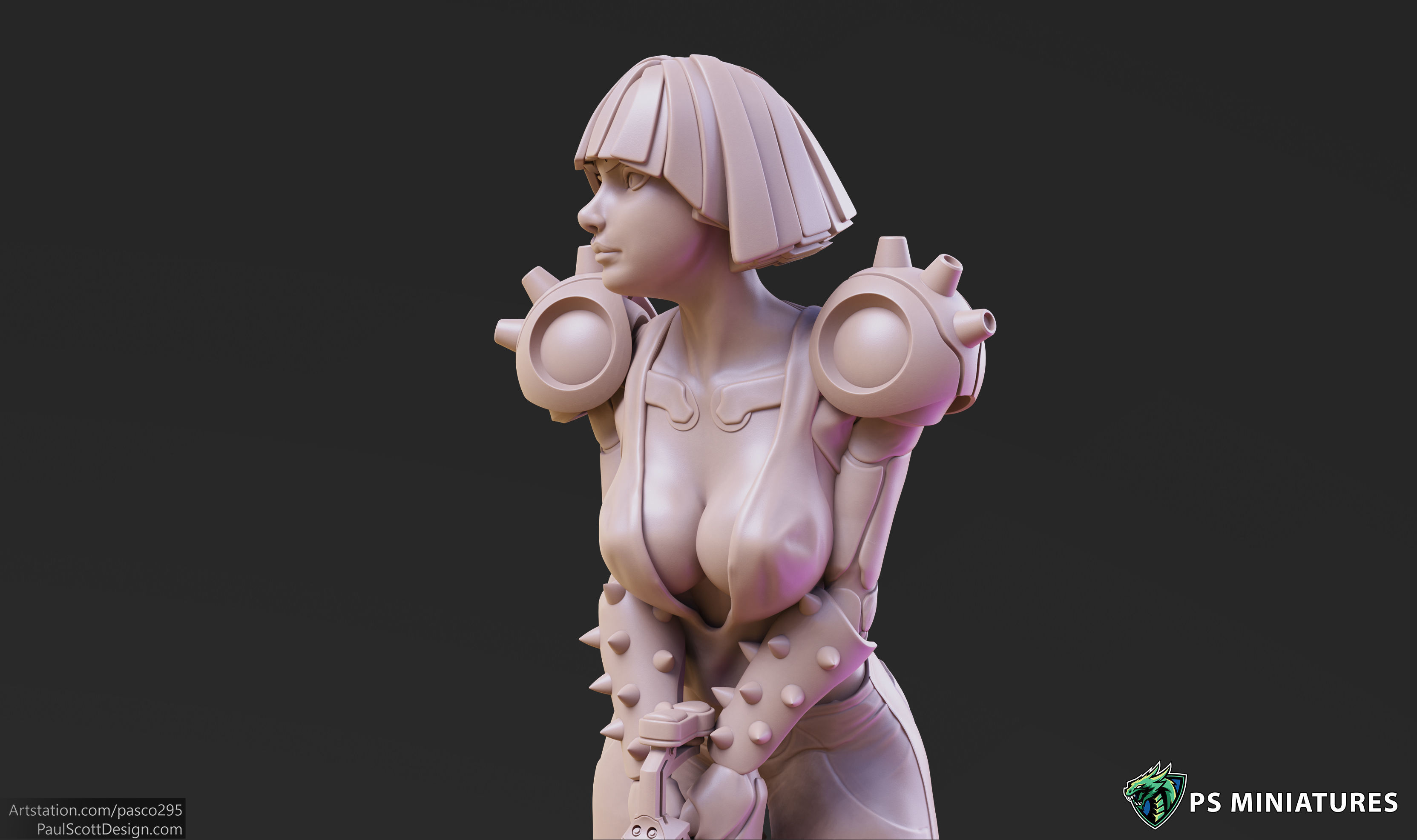 Cyberpunk Scrapper Girl Pose 2 - 3 Variants and Pinup 3D print model_10