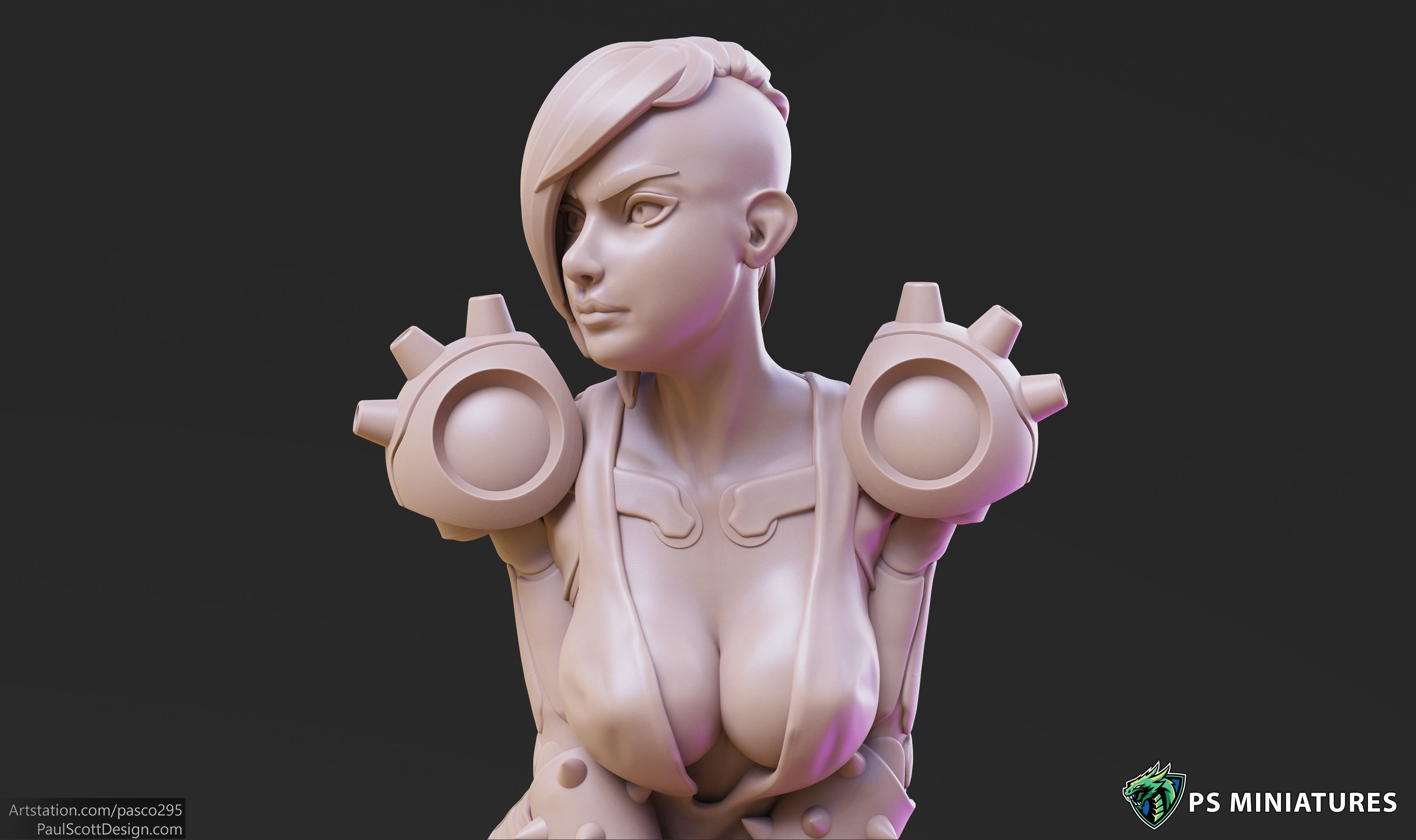 Cyberpunk Scrapper Girl Pose 2 - 3 Variants and Pinup 3D print model_8