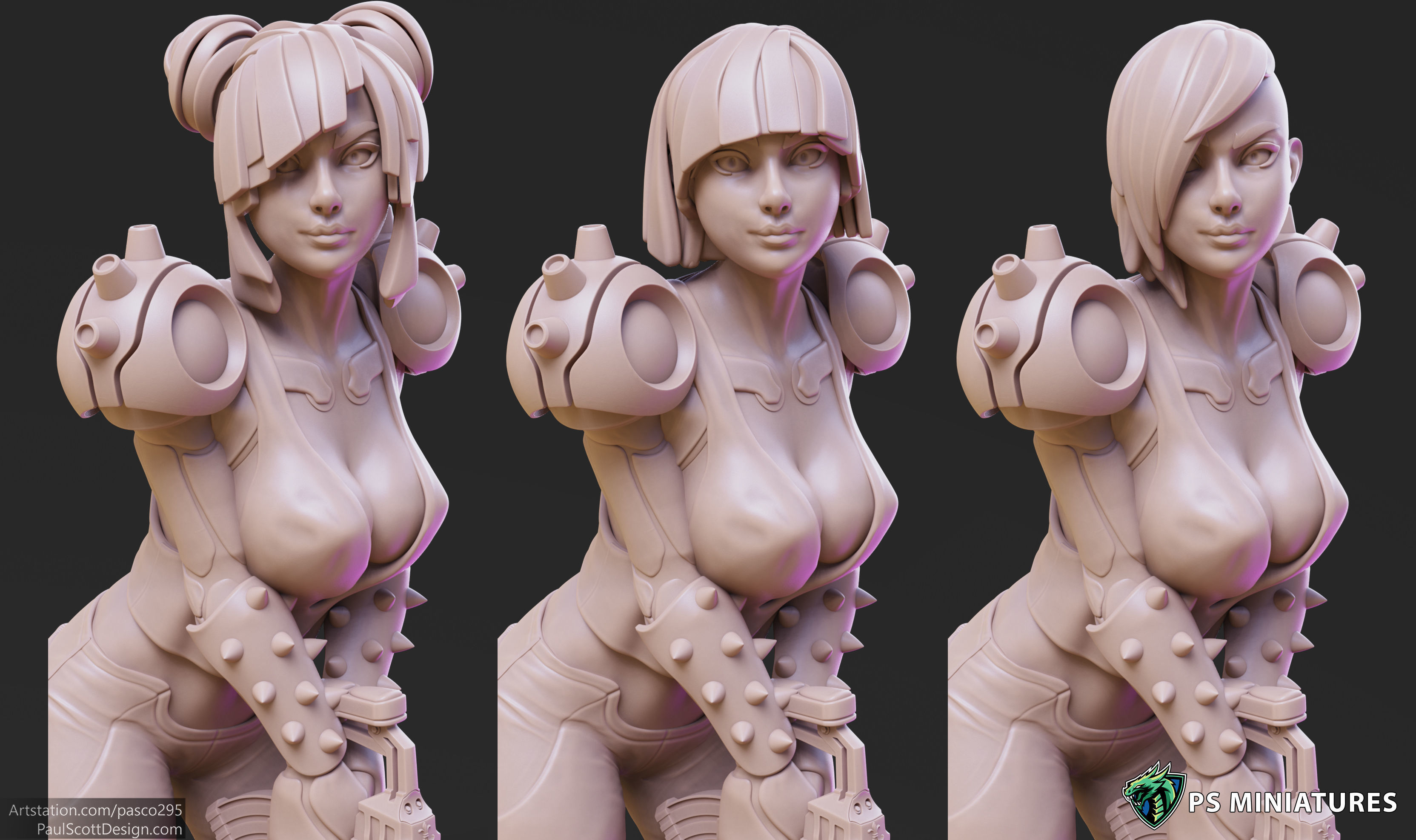 Cyberpunk Scrapper Girl Pose 2 - 3 Variants and Pinup 3D print model_1