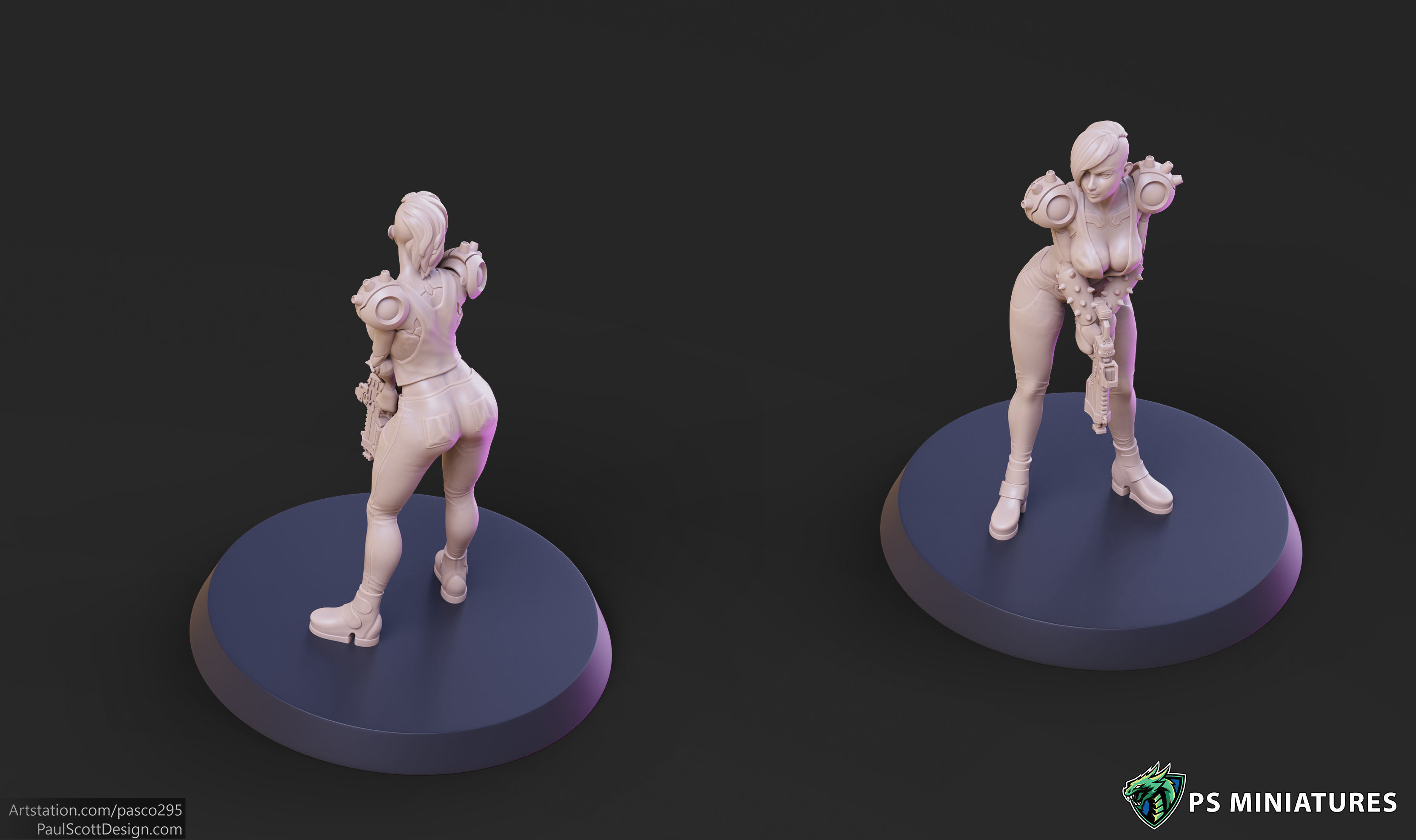 Cyberpunk Scrapper Girl Pose 2 - 3 Variants and Pinup 3D print model_2