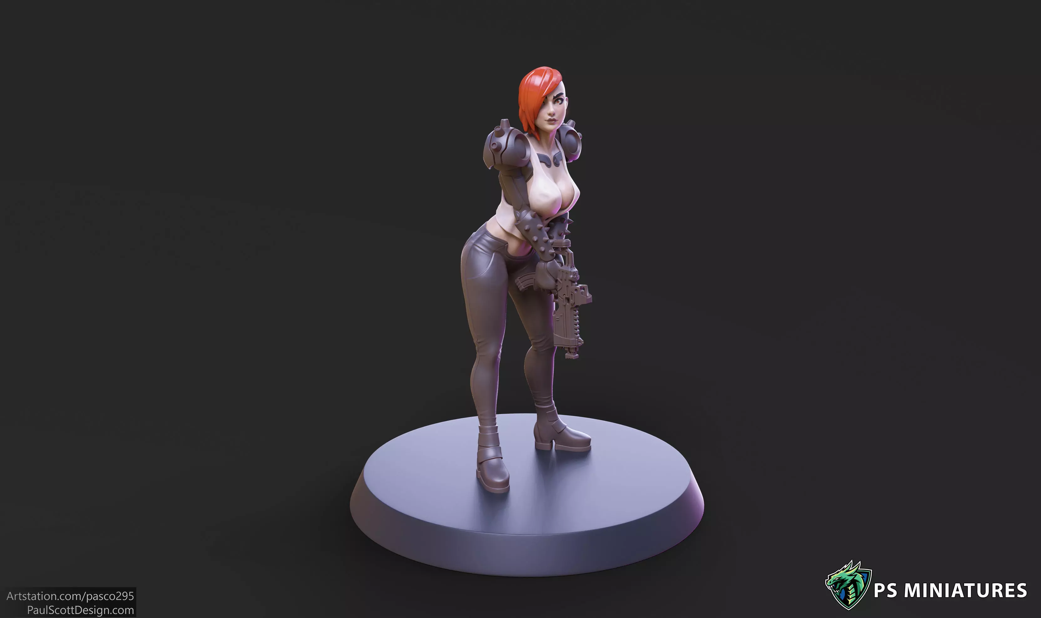 Cyberpunk Scrapper Girl Pose 2 - 3 Variants and Pinup 3D print model_0