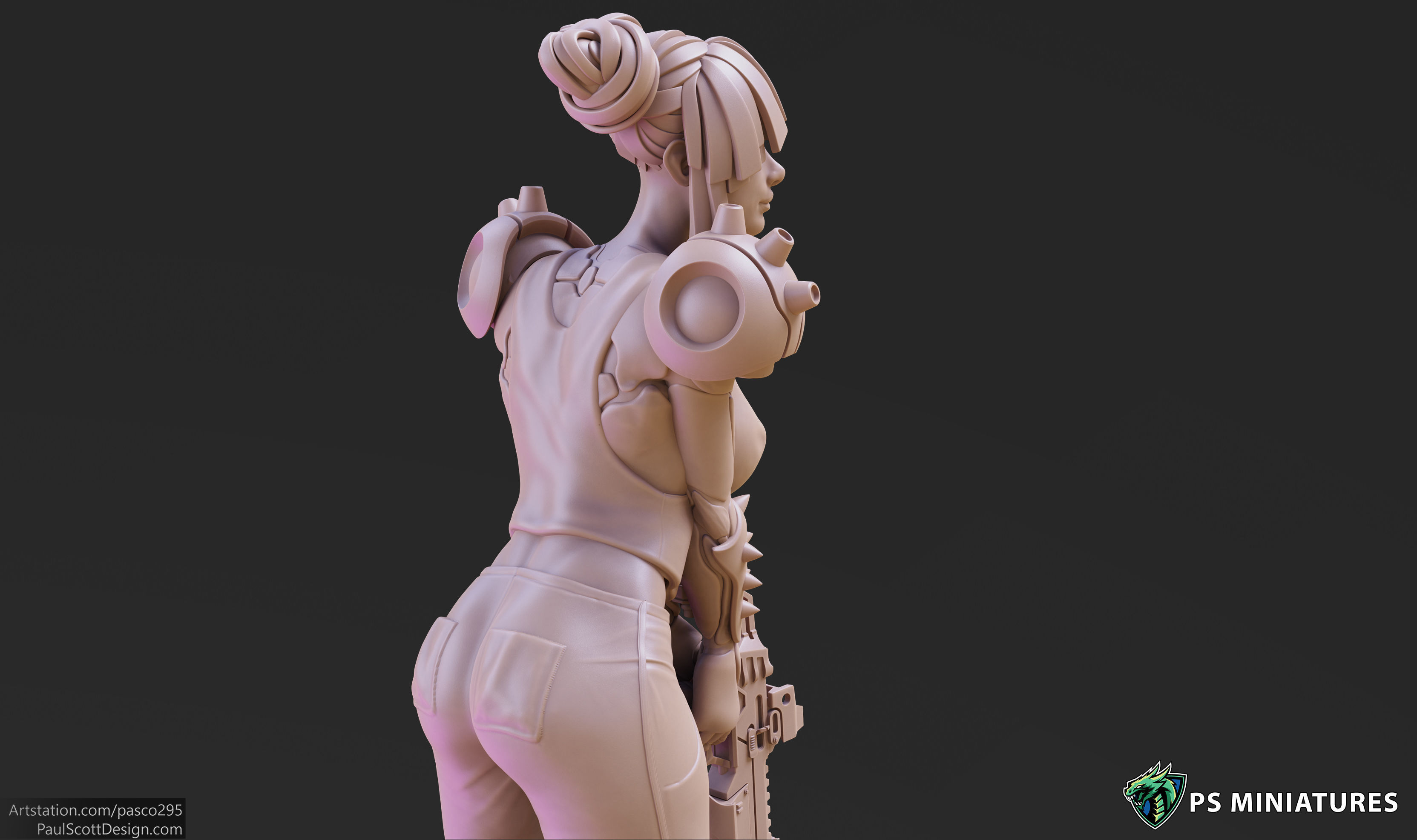 Cyberpunk Scrapper Girl Pose 2 - 3 Variants and Pinup 3D print model_9