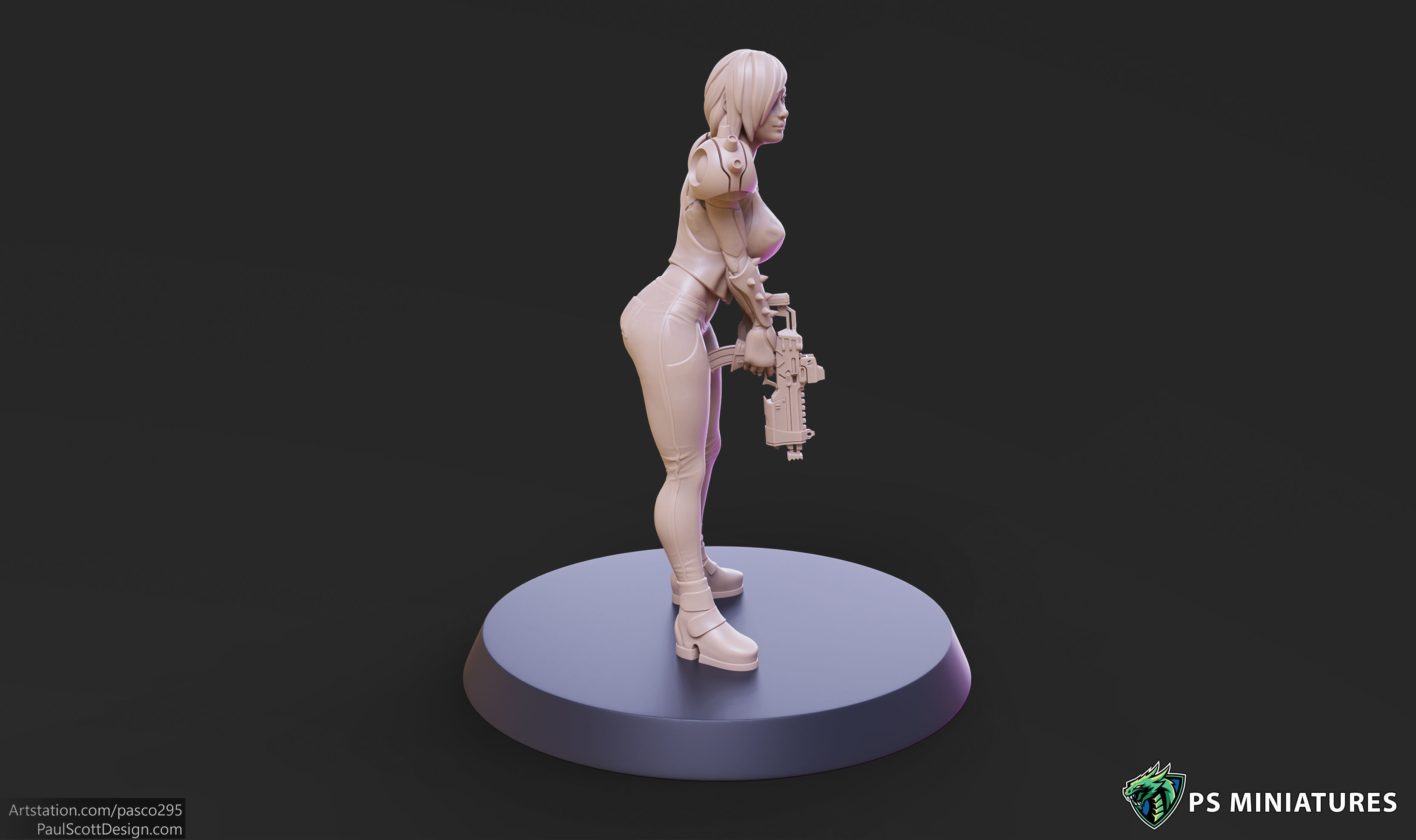 Cyberpunk Scrapper Girl Pose 2 - 3 Variants and Pinup 3D print model_12