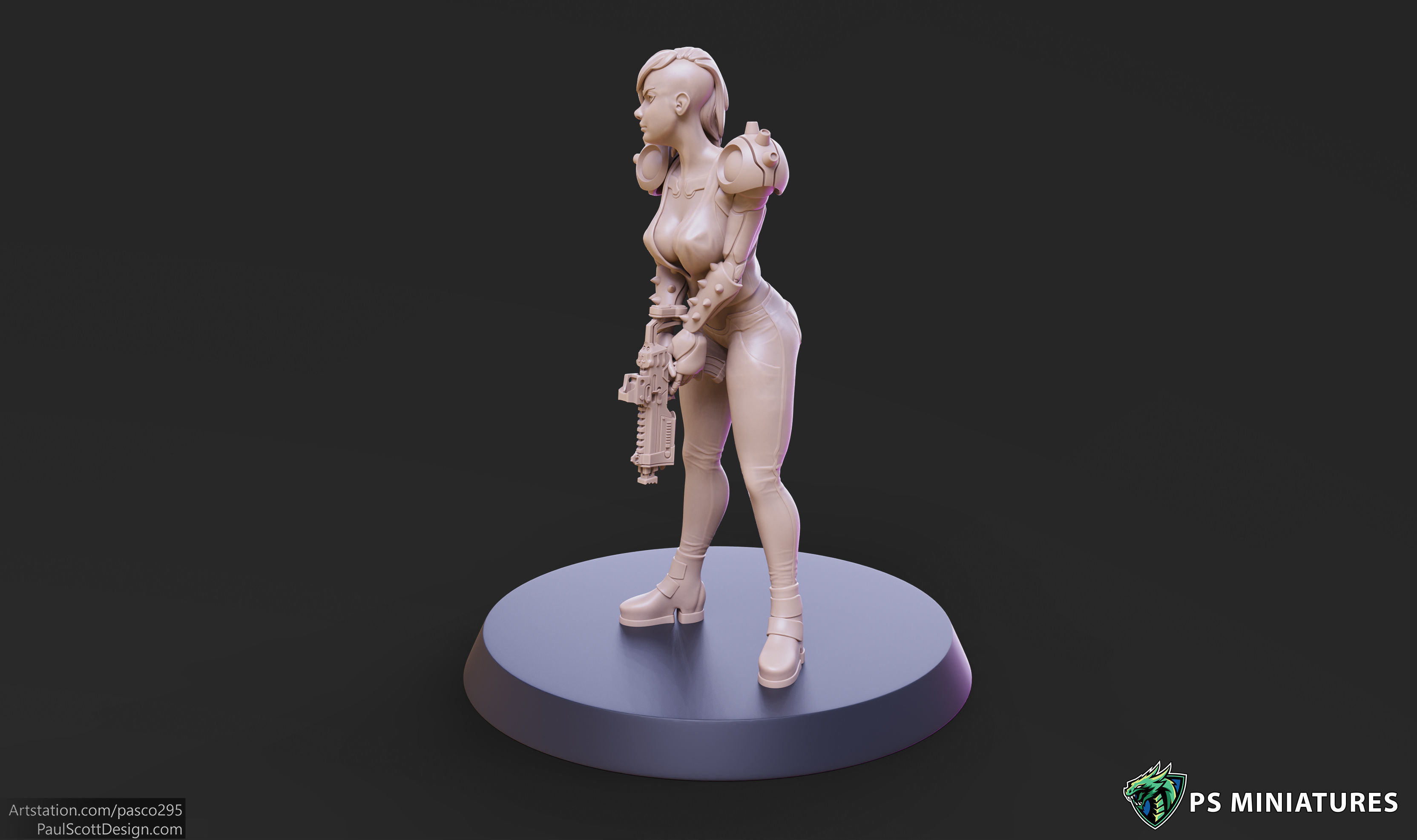 Cyberpunk Scrapper Girl Pose 2 - 3 Variants and Pinup 3D print model_7