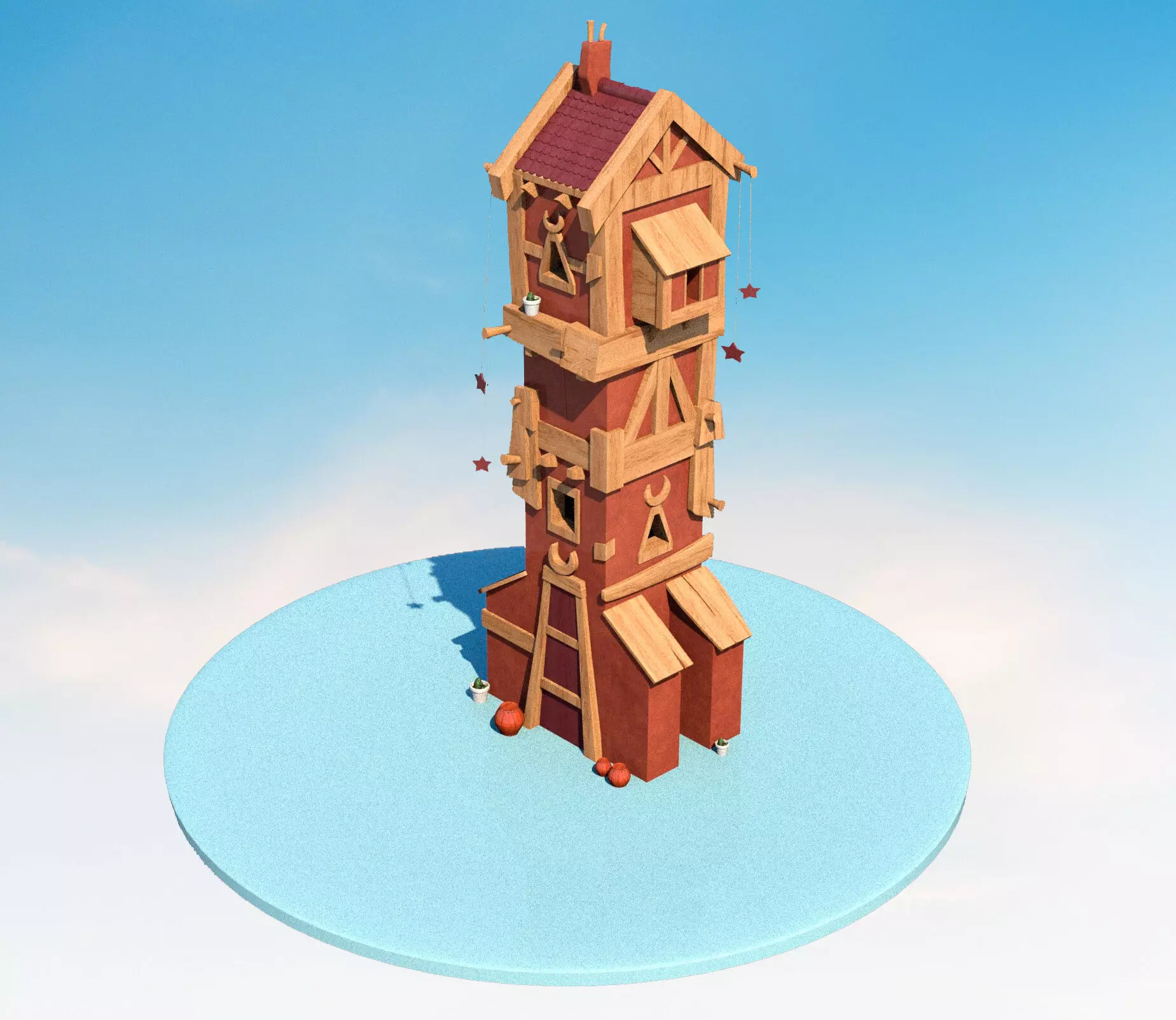 Torre de madera estilizada High Poly Free 3D model