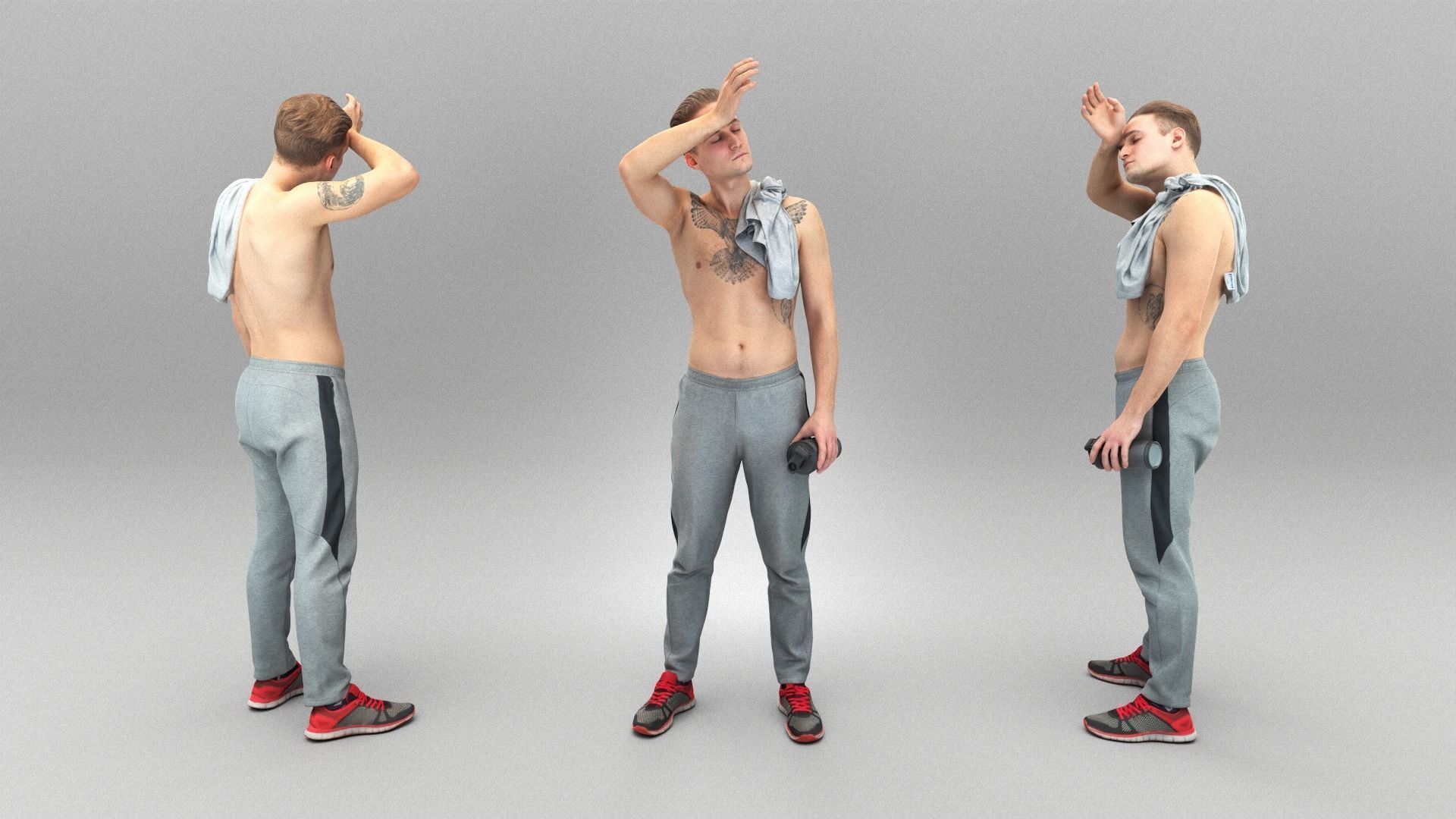 Shirtless young man with towel 380 Low-poly 3D model_3