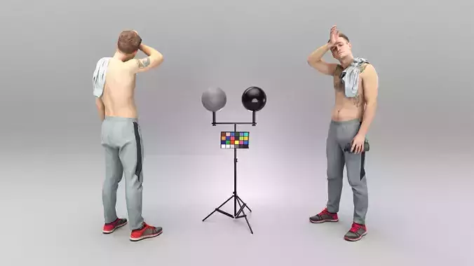 Shirtless young man with towel 380 Low-poly 3D model