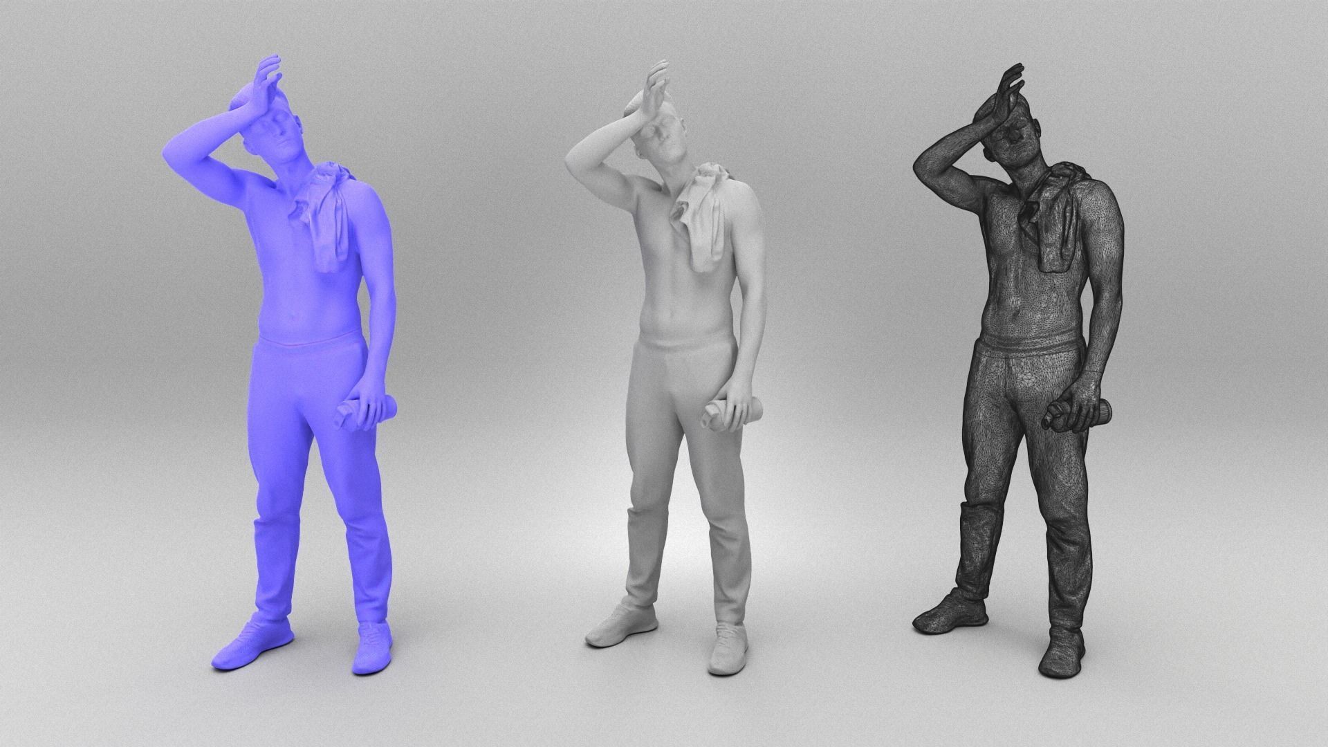 Shirtless young man with towel 380 Low-poly 3D model_4