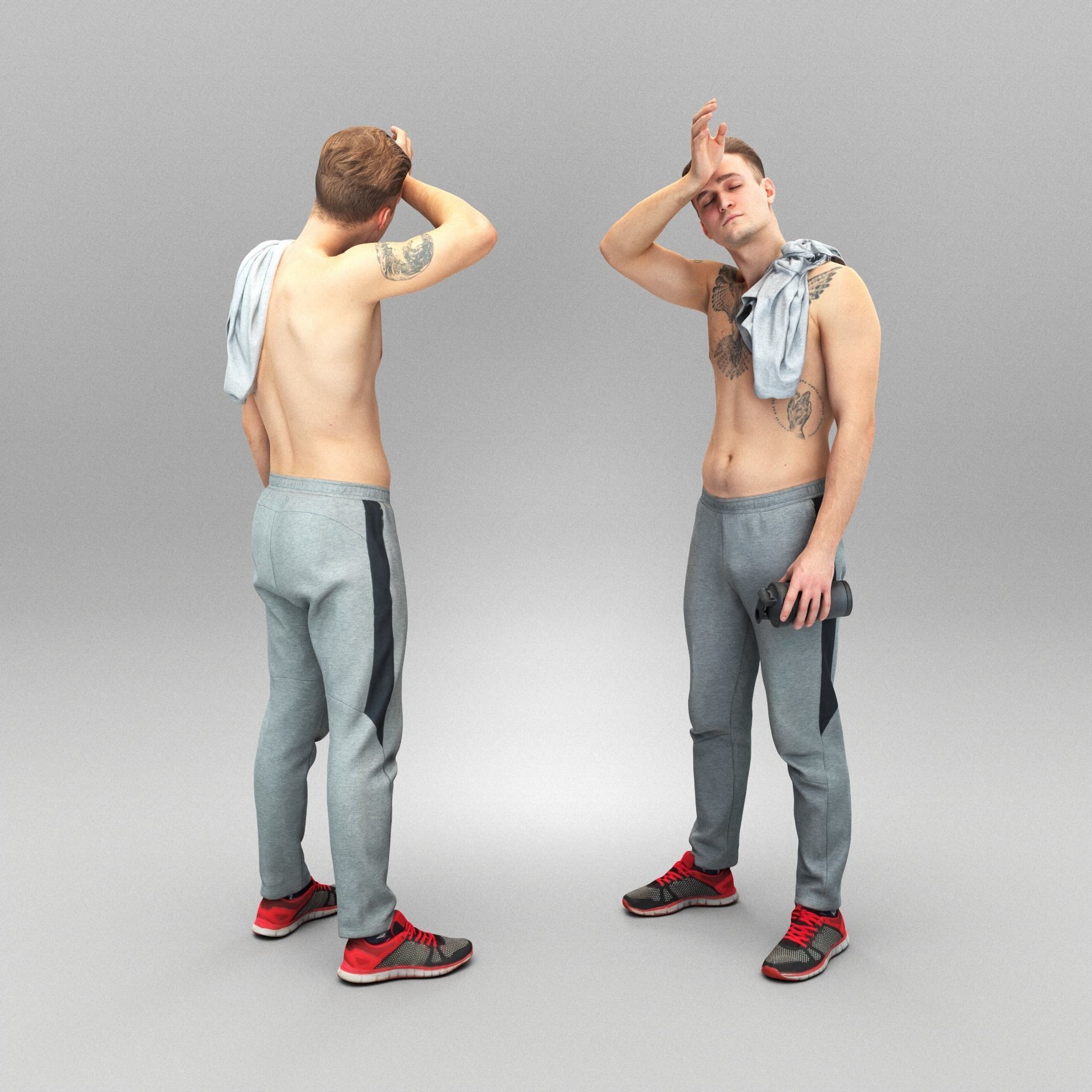 Shirtless young man with towel 380 Low-poly 3D model_2
