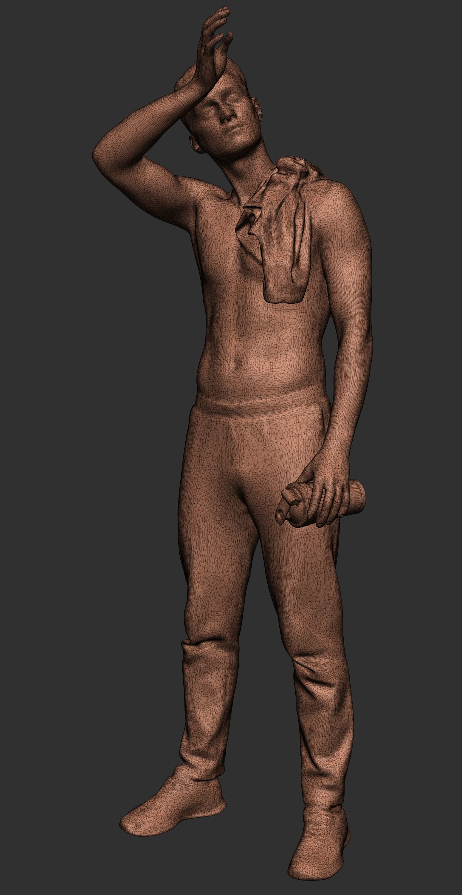 Shirtless young man with towel 380 Low-poly 3D model_7
