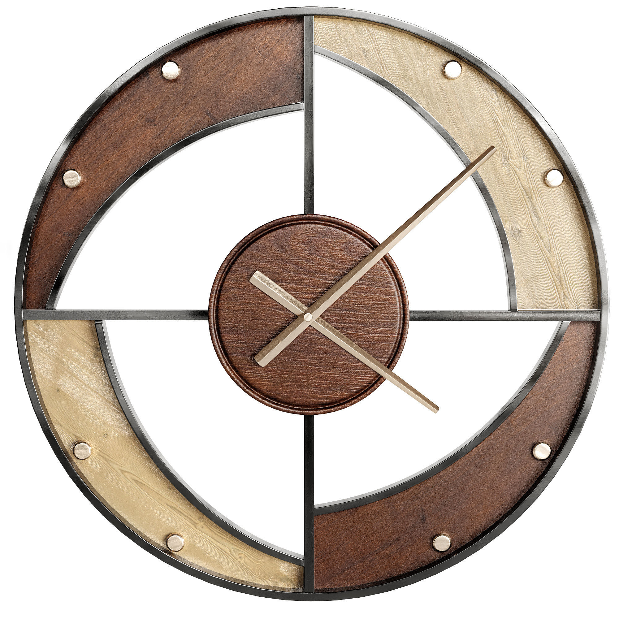 clock 3 circular wall made of wood and metal 3D model_3