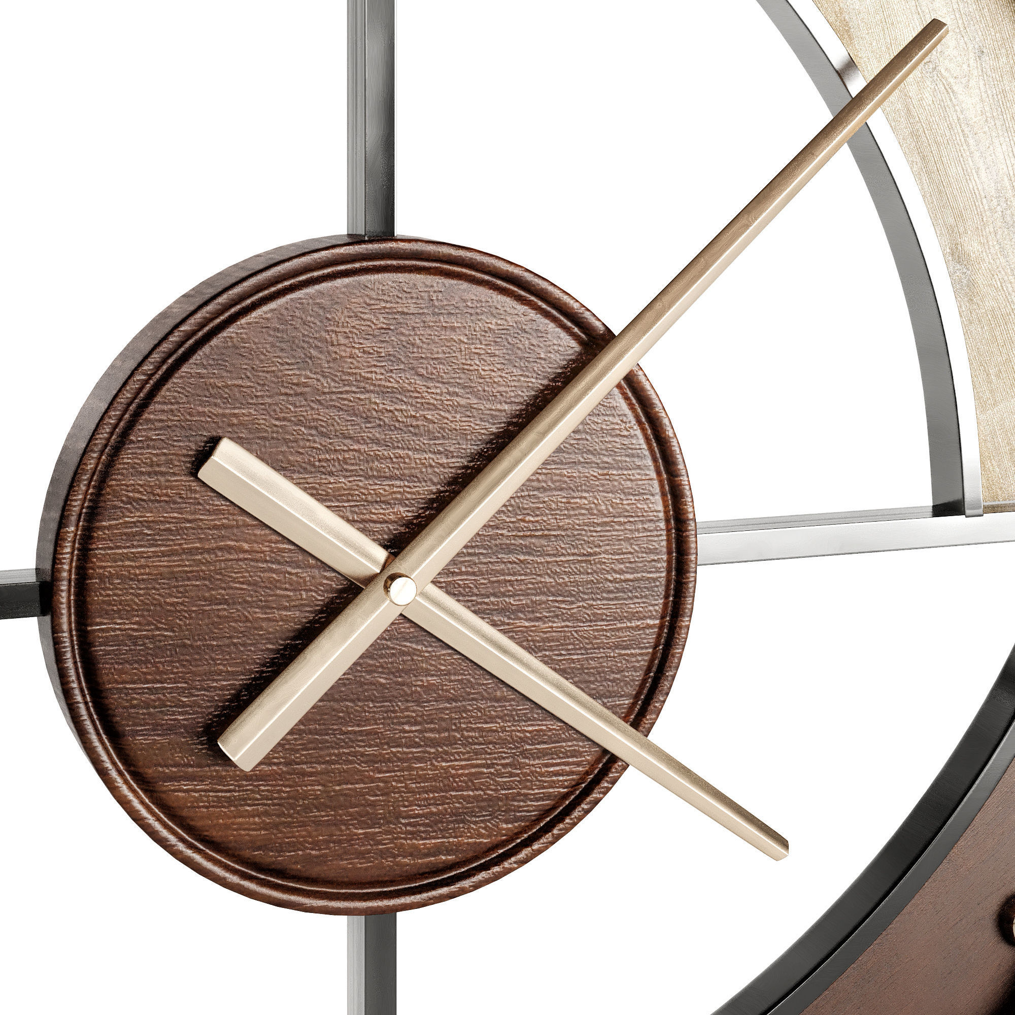 clock 3 circular wall made of wood and metal 3D model_1