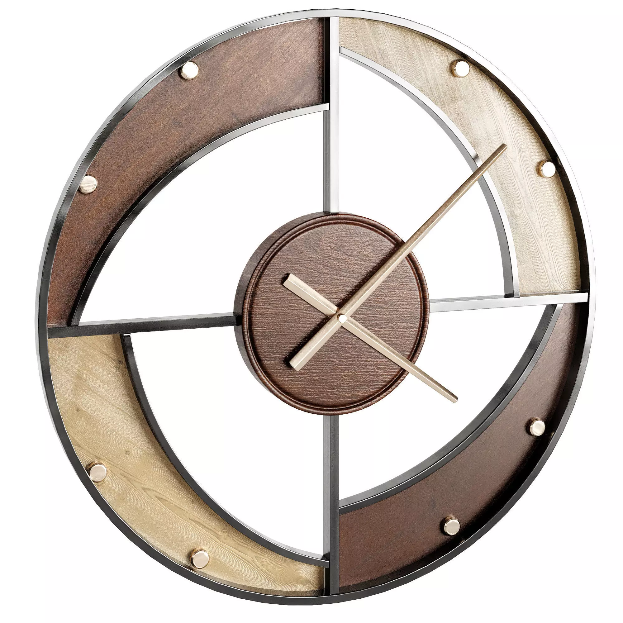 clock 3 circular wall made of wood and metal 3D model_0