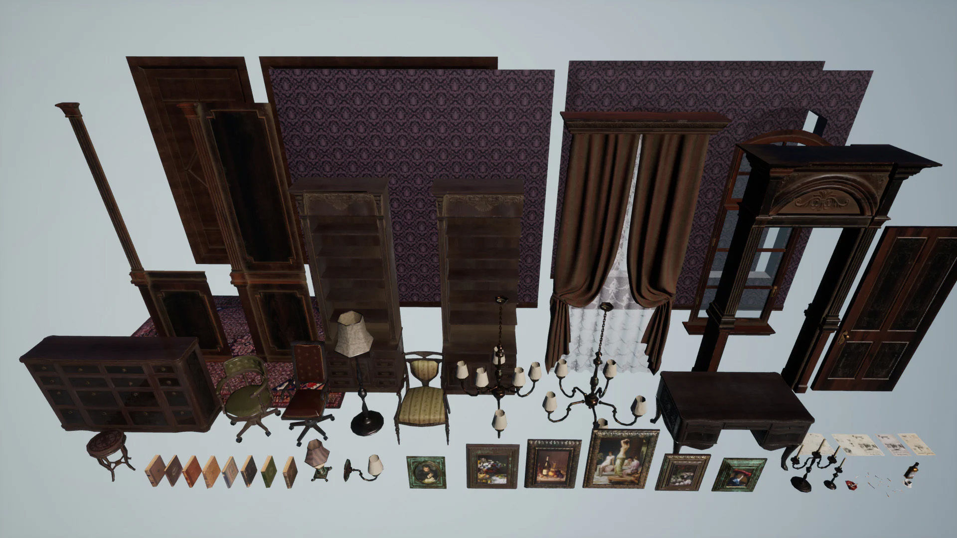 Old Cabinet Furniture Low-poly 3D model_10