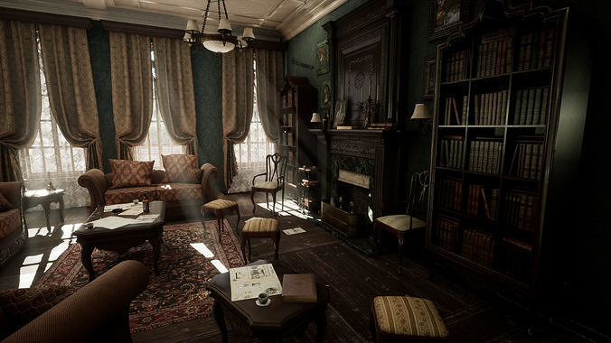 Victorian Living Room Low-poly 3D model 2