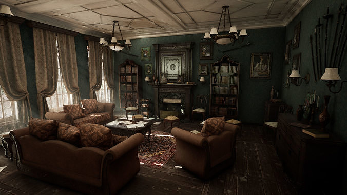 Victorian Living Room Low-poly 3D model 6